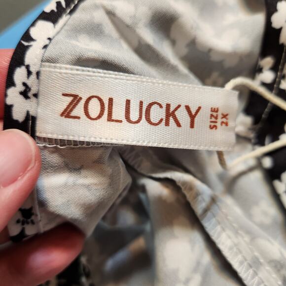 ZOLUCKY Black White Floral SS V Neck Neutral Classic Maxi Dress Cottage Women 2X - Picture 4 of 12